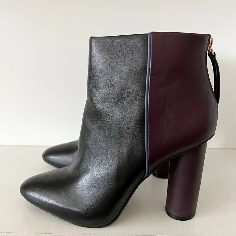 Cabi NWOT  Bisset Ankle Boots Booties 8 Heels Black Purple Leather